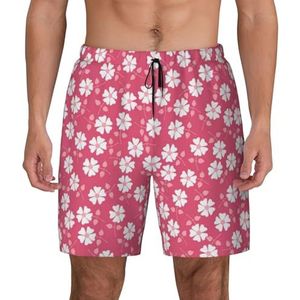 YJxoZH Bloemen Textuur Roze Print Heren Zwembroek Board Shorts Surfen Elastische Strand Shorts,Sneldrogende Zwemshorts, Zwart, XXL