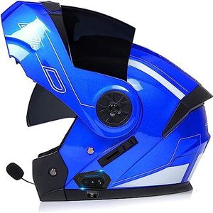 Integraalhelm, bluetooth, inklapbare modulaire helm, ingebouwde luidspreker, headset, microfoon, geïntegreerde helm met dubbel vizier, ECE-gecertificeerd, motorhelm, voor dames en heren
