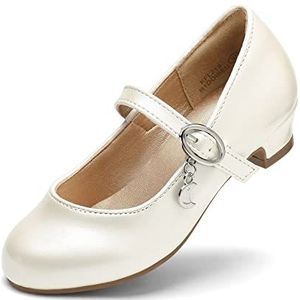 DREAM PAIRS Ballerina's Mary Jane, platte schoenen, ballerina's, prinsessenschoenen, communieschoenen, schoolschoenen, ivoor PU, 33.5 EU