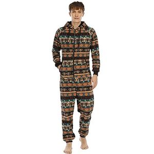 Onesie pyjama voor mannen, dubbelzijdige fluwelen onesie harlan broek casual thuisjurk pyjama, Koffie, M