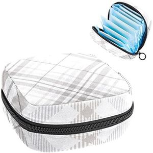 Maandverband Opbergtas, Menstruatie Cup Pouch Tampon Bag, Periode Pads Houder Organizer voor Vrouwen Meisjes, Plaid Check in Pastel Grey