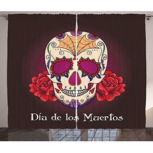 ABAKUHAUS Dag van de Doden Gordijnen, Dia de Los Muertos, Woonkamer Slaapkamer Raamgordijnen 2-delige set, 280 x 175 cm, Plum Red Cream