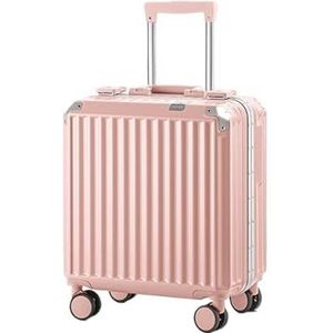 Koffer 18“Aluminium magnesiumlegering bagage heren/dames reiskoffer met telescopische trekstangspinner (Color : Pink)