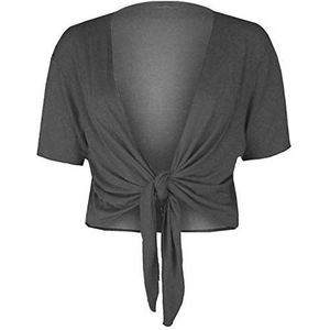 Fashion Essentials Vrouwen Korte Mouwen Effen Tie Up Shrug Dames Stretch Fit Bijgesneden Vest Bolero Top Plus Size, Donkergrijs, 50-52