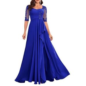 Dames chiffon moeder van de bruid jurk voor bruiloft met split galajurken cocktailjurk plus size, koningsblauw, 32
