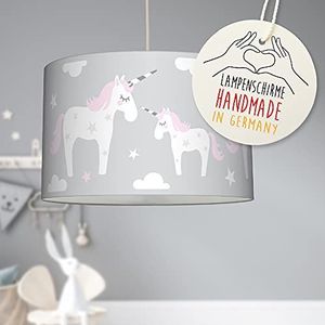 lovely label hanglamp Eenhoorn roze/grijs - lampenkap voor kinderen/baby - complete hanglamp voor kinderkamer meisje & jongen ø 30 cm, hoogte 20 cm