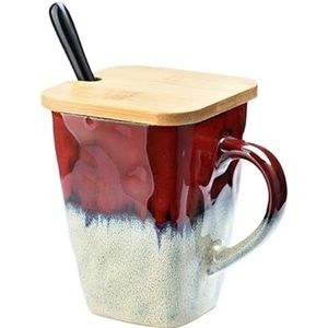 Mokken retro persoonlijkheid vierkante beker keramische mok met grote capaciteit met lepel koffiekop thuis creatieve kopje koffiemokken (maat: 410 ml, kleur: B rood)