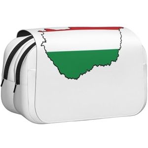 JEJEA Hongarije Vlag Kaart Print Pen Etui Potlood Case Houder Voor Potloden Make-up Multifunctionele Organizer Doos Voor Adluts, Zwart, Eén maat, Toilettas