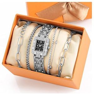 Luxe Dames Horloges Rechthoek Relief Legering Band Mode Rhinestone Armband Set Quartz Polshorloge Gift for Dames Montre Femme (Color : Gifts for her0020)
