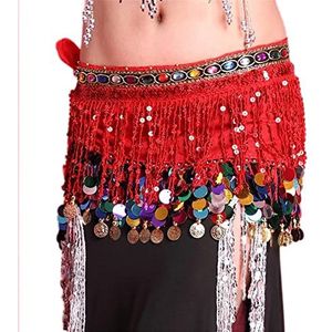 Falda Danza del vientre, conjuntos festival, vrouwen buikdans riem heupsjaal gekleurde vrouwen buikdans kleding accessoires kwastjes riemen buikdans heup sjaal, Rood, one size