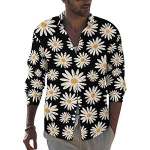 Vintage madeliefje bloemen heren revers lange mouw overhemd button down print blouse zomer zak T-shirts tops 4XL