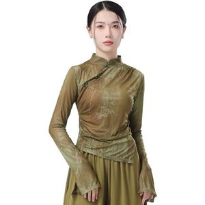 Angcoco Dames Chinese traditionele inkt schilderij Cheongsam Blouse Tops
