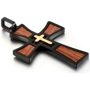 Kerk doopsel hout kruis hanger kettingen voor mannen Bijbel roestvrij staal christelijke religieuze sieraden 24Inch ketting