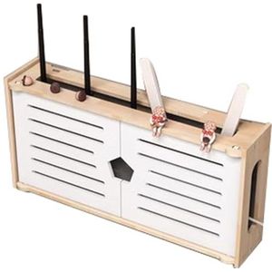 FLFLF Wandgemonteerde wifi-router opbergdoos met kabelbeheer en opvouwbaar ontwerp, creatieve houten organizer voor tv-settopbox, modem, woonkamer/kantoor (zonder boren, warmteafvoer), #B, 48 cm