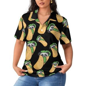 Panda Burrito Taco Leuk dames sportshirt korte mouw T-shirt golfshirts tops met knopen workout blouses