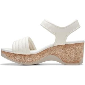 Clarks Chelseah Gem Wedge sandaal voor dames, Gebroken wit leer, 5.5 UK Wide