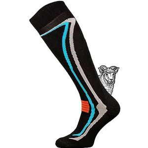 Todo Skisokken, warm, 50% merinowol, voor heren en dames, ademend, thermisch, functionele sokken, wintersokken, 1 paar: zwart, 39-42 EU