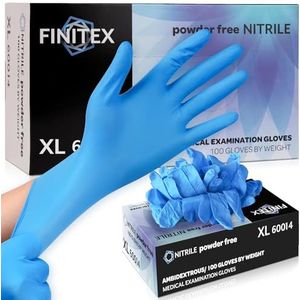 FINITEX Wegwerphandschoenen van nitril 100 stuks, multifunctionele levensmiddelenreiniging, medische gebieden, poedervrij en latexvrij, blauwe nitrilhandschoenen, 3,5mil, XL