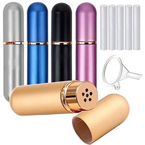 5 stuks aluminium etherische oliën neusinhalatorbuizen voor reizen, draagbare persoonlijke herbruikbare aluminium lege kleuren neusinhalatorbuizen met katoenen lonten