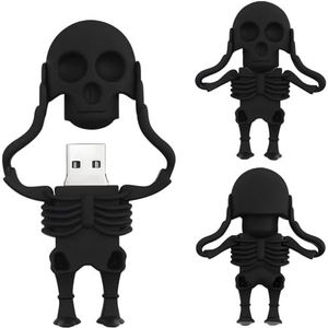 USB Flash Drive Cartoon Skeleton Vorm Memory Stick, BorlterClamp Cool Thumb Drive Pen Drive Geweldige geschenken 64GB Zwart