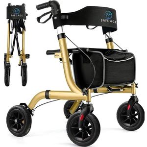 Safe Age - Rollator - Goud - Lichtgewicht en Opvouwbaar - Zitfunctie