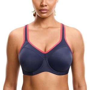SYROKAN Vrouwen Volledige BH Ondersteuning Racerback licht gevoerd Onderdraad Sport Beha Inkt Blauw 95D