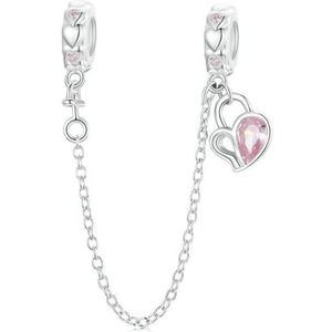 QANDOCCI FUNNALA Europese 2024 Valentijnsdag Romantische Roze Liefde Hart Veiligheidsketting 925 Zilver DIY Fits voor Vrouwen Mode Charms Armbanden Sieraden, Sterling zilver