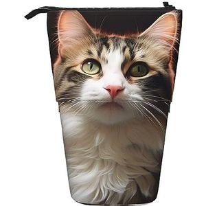 RLDOBOFE Kat Print Potlood Tas Stand-Up Intrekbare Potlood Doos Organizer Pen Houder Opbergtas Cosmetische Tas Voor Office Kerst Vakantie Gift, Zwart, Eén maat