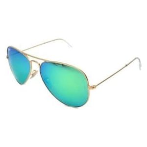 Ray Ban RB3025 112/19 58mm Blauw Groen Spiegel Aviator Zonnebril Bundel-2 Artikelen, Mat Goud, 58 mm