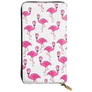 Roze Flamingo Unisex Lederen Rits Portemonnee Cosmetische Tas voor Party Reizen Vakantie Geschenken, Zwart, Eén maat