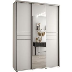 MEBLE KRYSPOL Davos 11 170 Kledingkast met drie schuifdeuren voor slaapkamer - Moderne Kledingkast met spiegel, kledingroede en planken - 235,2x170x60 cm - Wit Wit Zilver