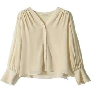 ROUZIHU Werkplek Lichtgewicht Retro V-hals Dubbellaags Shirt Chiffon Lange mouwen Casual Shirt(D,XL)