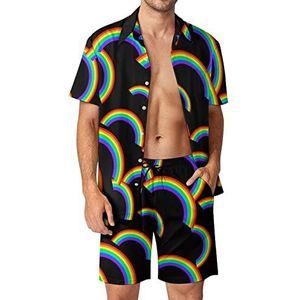 Rainbow Gay Pride Hawaiiaanse sets voor heren, button-down trainingspak met korte mouwen, strandoutfits, L
