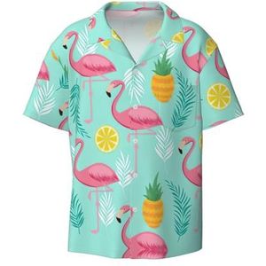 YJxoZH Flamingo Print Heren Jurk Shirts Casual Button Down Korte Mouw Zomer Strand Shirt Vakantie Shirts, Zwart, XL