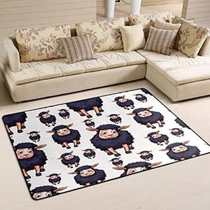 Gebied tapijten 100 x 150 cm, schattig zwart schapen vloerkleed zachte gebied tapijten voor slaapkamer waterabsorberend flanel mat tapijt, voor picknick, slaapkamer