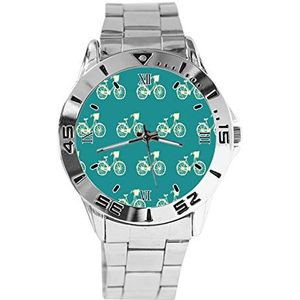 VVintage Fiets Mode Heren Horloges Sport Horloge voor Vrouwen Casual Rvs Band Analoge Quartz Horloge, Zilver, armband