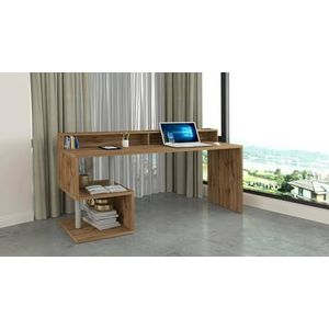 Dmora Serafino Lineair bureau met planken, multifunctioneel bureau met opzetstuk, 180 x 92,5 x 60 cm, eiken