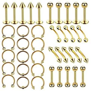 Neuspiercing 4 0 stks Chirurgisch staal Body Piercing Sieraden Lot Bulk Neus Ring Tong Tong Bar Lot Wenkbrauw Labret Piercing Set Hoefijzer Ring Helixpiercing (Color : Gold, Size : 1.2x10x3mm)