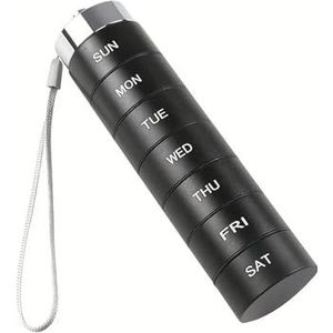 7 stuks metalen pillenorganisatoren, stapelbare draagbare waterdichte pillendoos, grote aluminiumlegering (zwart 1 stuks)