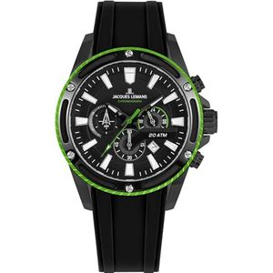 Jacques Lemans Analoog herenhorloge kwarts met roestvrijstalen armband Mid-39596, Zwart