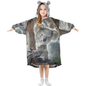 YOUJUNER Kids Oversized deken hoodie, schattige koala beer warme fleece hoodie deken pluche draagbare deken hoodie sweatshirt trui voor jongens meisjes, Meerkleurig, 8 jaar grote maten