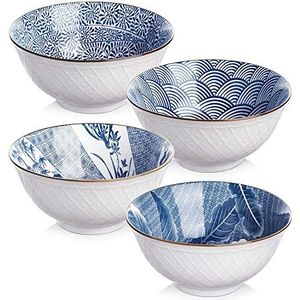 Y YHY 6,2 inch ontbijtkommen, set van 4, 24 oz/700 ml Japanse stijl porseleinen ramenkommen, servies voor rijst, soep, noedels, ontbijt, salade, snack, dessert, ijs, magnetron en