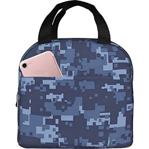 JYQCNSMJYB2 Blauwe camouflage patroon print licht duurzame draagtas voor kantoor werk school lunch tas geïsoleerde lunchbox voor vrouwen en mannen