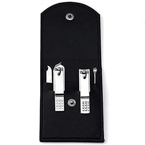 Cadeau voor man/vrouw nagelknipper set, manicureset, scherpe roestvrijstalen pedicure- en manicureset met PU-lederen etui (kleur: zwart)