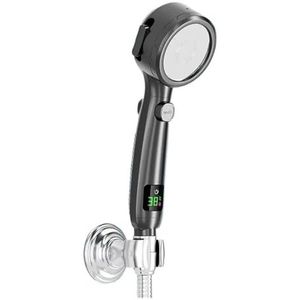 Douchetemperatuurmeter, Hogedruk handdouche for in de badkamer, waterbesparende douchekop, drukverhogende, verstelbare sproeikop, digitale LED-temperatuurweergave Voor thuis en in bad(Black)