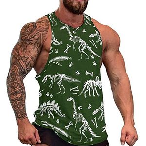Dinosaurus skelet heren tanktop grafische mouwloze bodybuilding T-shirts casual strand T-shirt grappige sportschool spier