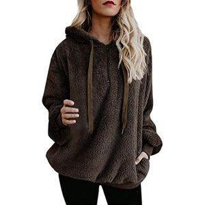 KaloryWee Vrouwen Teddybeer Hooded Sweatshirt Sale, Plus Size Dames Trekkoord Pullover Tops Oversized Herfst/Winter Pluizige Bovenkleding S-5XL, Bruin-c, 5XL