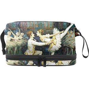 Make-up tas - grote capaciteit reizen cosmetische tas, ballet danser kunst olieverfschilderij, Meerkleurig, 27x15x14 cm/10.6x5.9x5.5 in