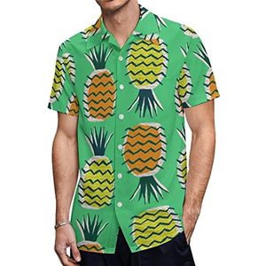 Pineapple Waves Hawaiiaanse shirts voor heren, korte mouwen, casual overhemd met knopen, vakantie, strandshirts, XL