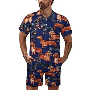 Teckel hond print blauw heren poloshirt set korte mouwen trainingspak set casual strand shirts shorts outfit 5XL
